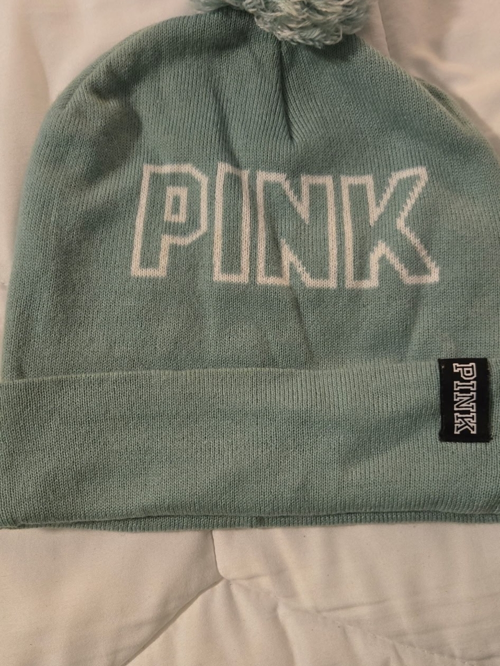 PINK Victoria's Secret Kids Knit Pom Beanie - Mint Green